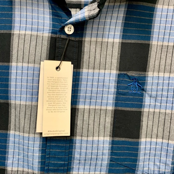 Penguin Plaid Blue Long Sleeve Shirt 55 Slim XXL - Picture 4 of 6